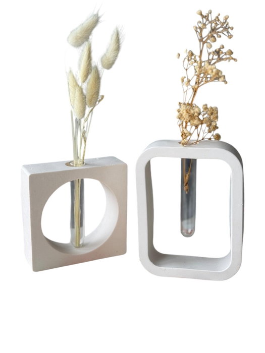 Aberto Design Juego de Jarrones de Concreto Gris y Blanco